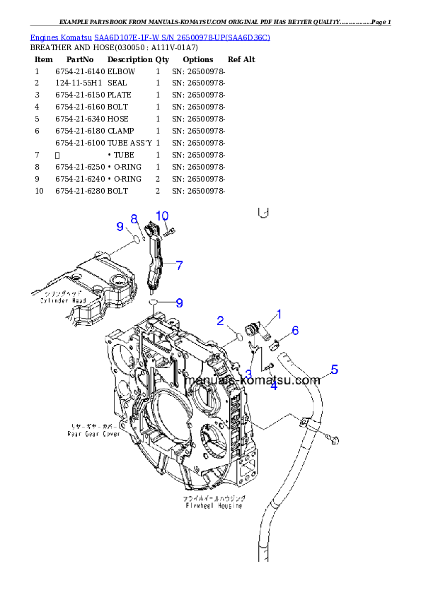 Protected: SAA6D107E-1F-W S/N 26500978-UP Partsbook