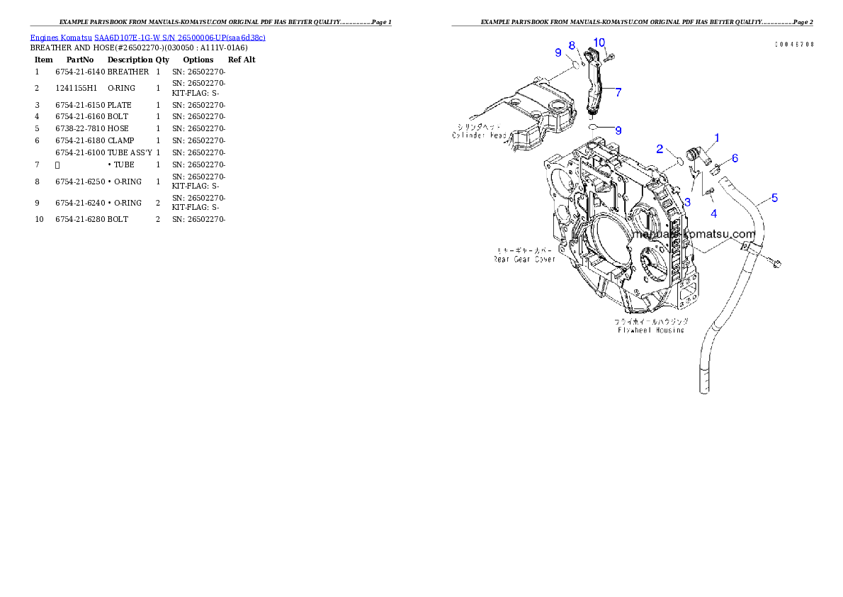 Protected: SAA6D107E-1G-W S/N 26500006-UP Partsbook