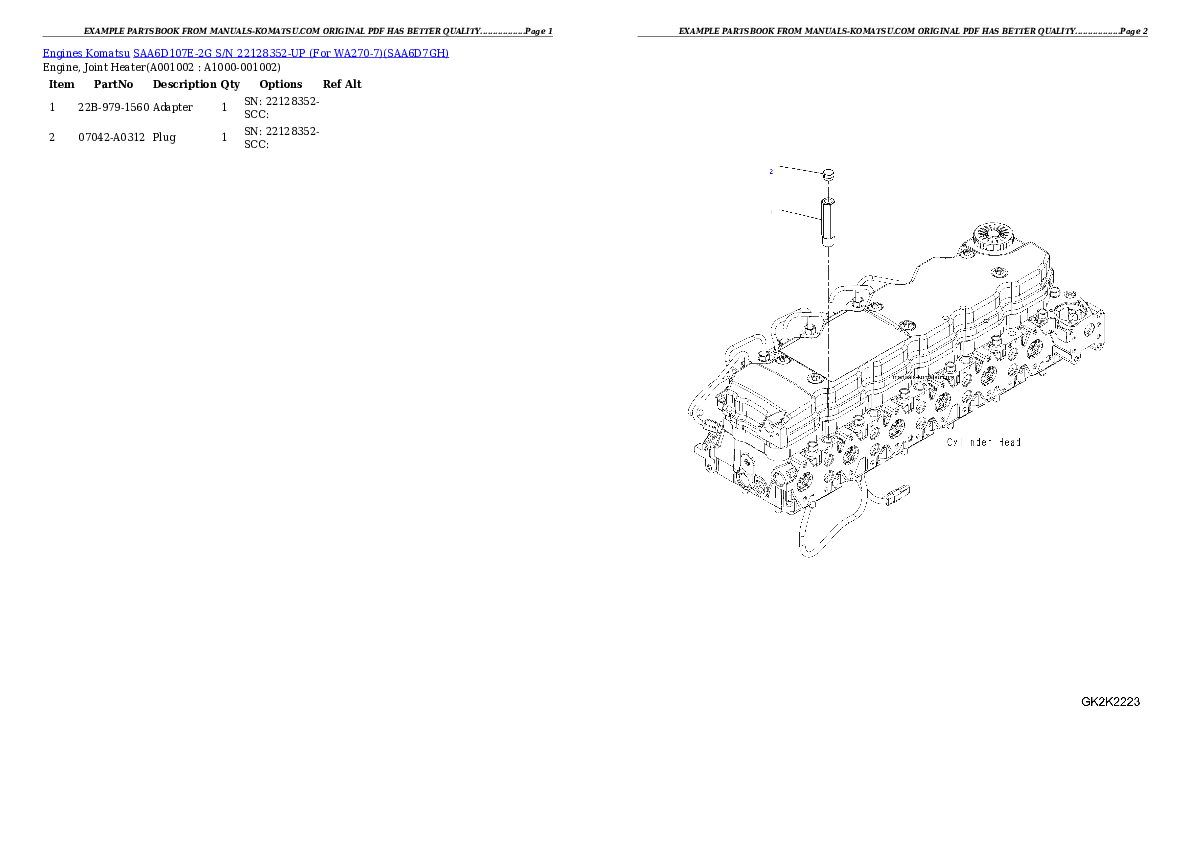 SAA6D107E-2G S/N 22128352-UP (For WA270-7) Partsbook