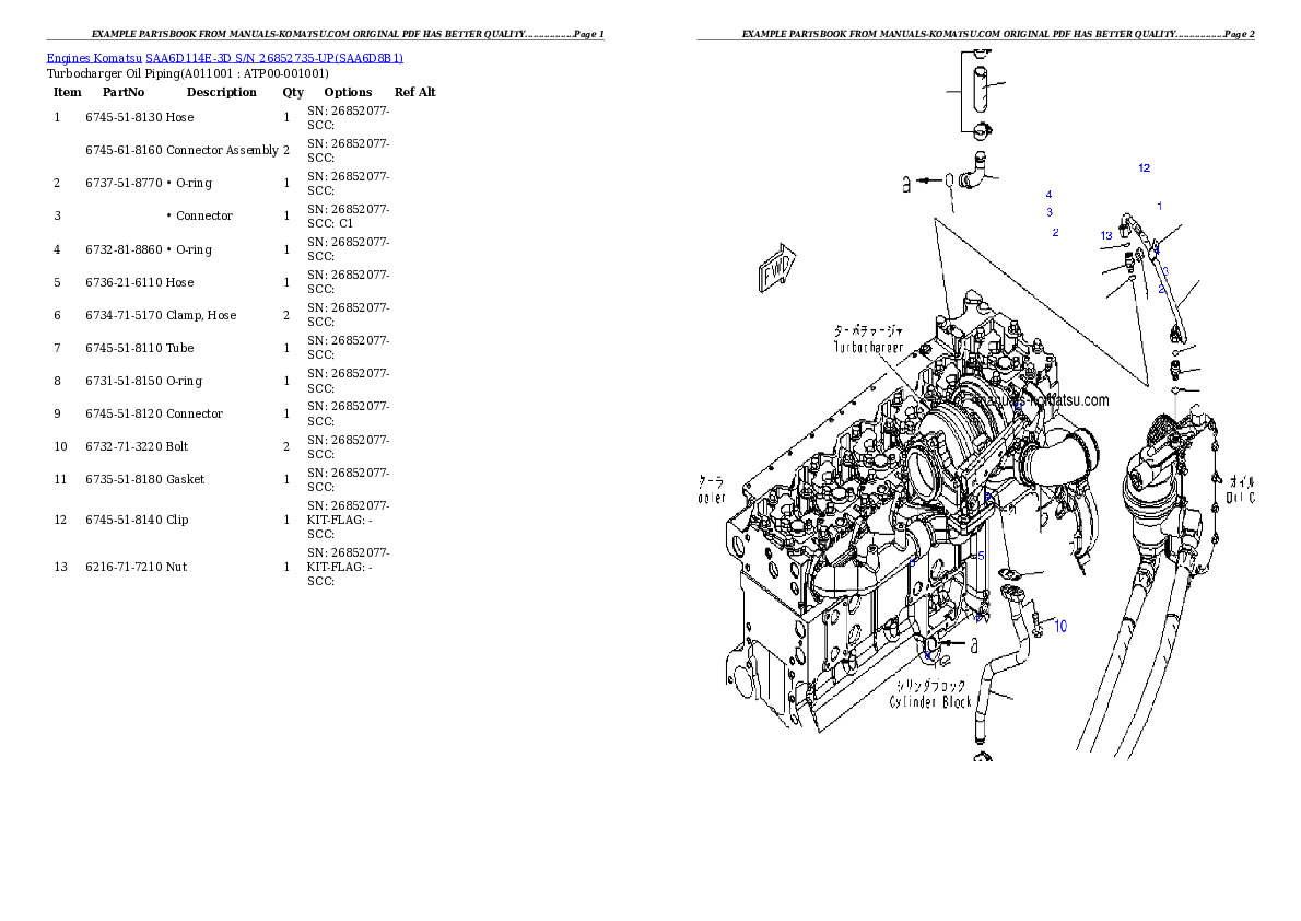 Protected: SAA6D114E-3D S/N 26852735-UP (For PC300-8/PC350LC-8) Partsbook