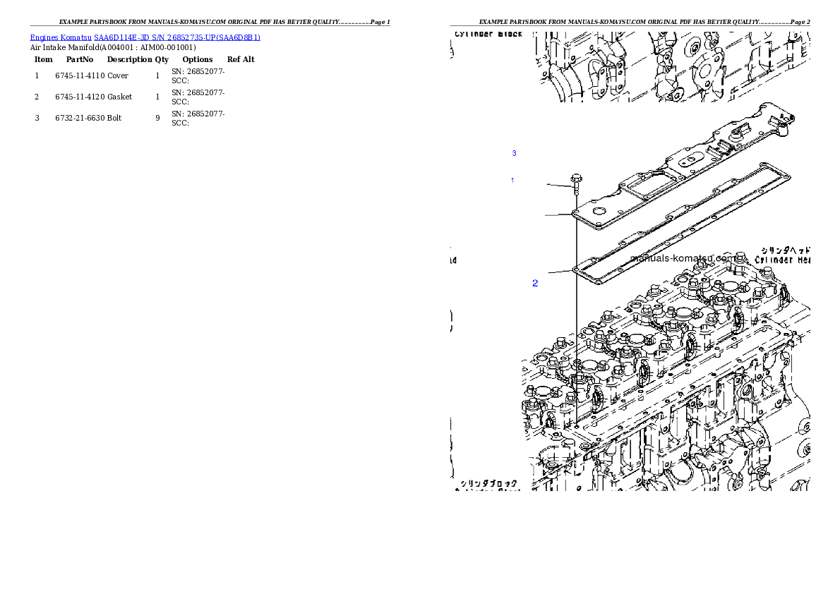 Protected: SAA6D114E-3D S/N 26852735-UP (For PC300-8/PC350LC-8) Partsbook