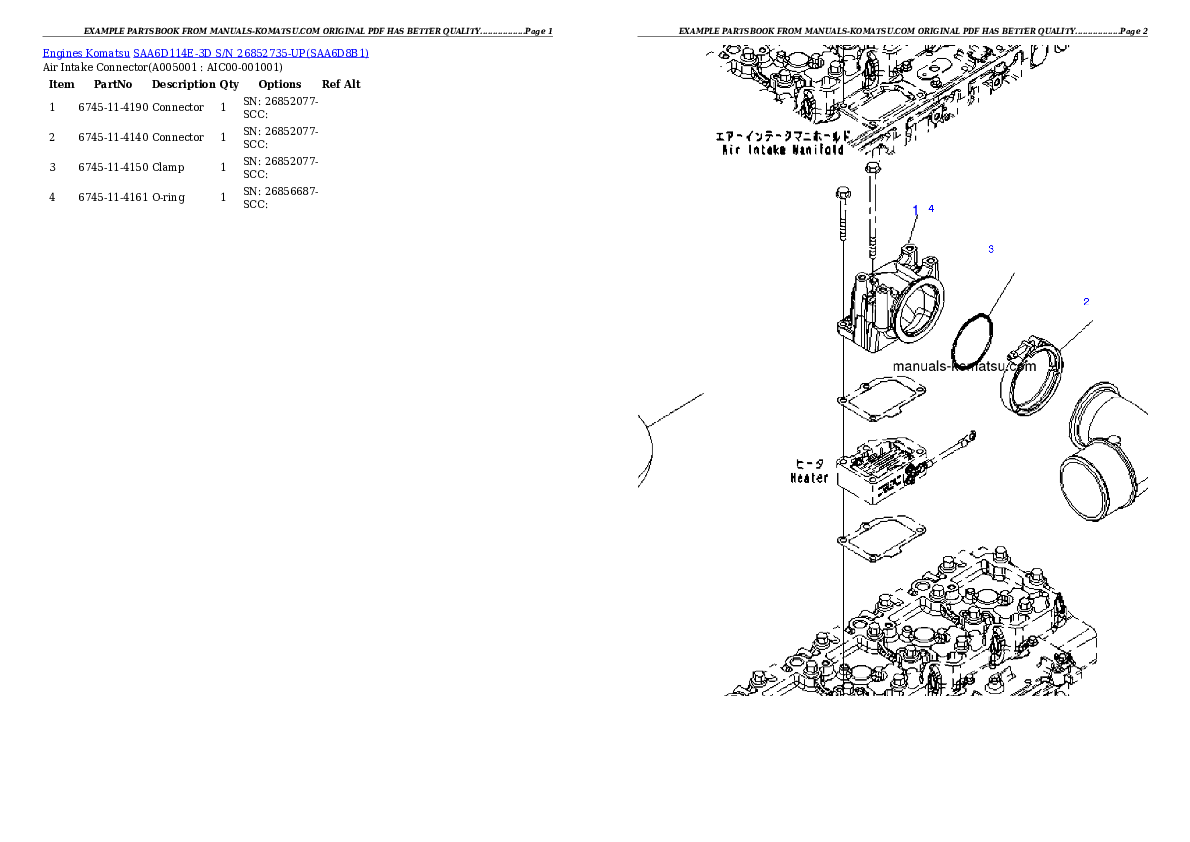Protected: SAA6D114E-3D S/N 26852735-UP (For PC300-8/PC350LC-8) Partsbook