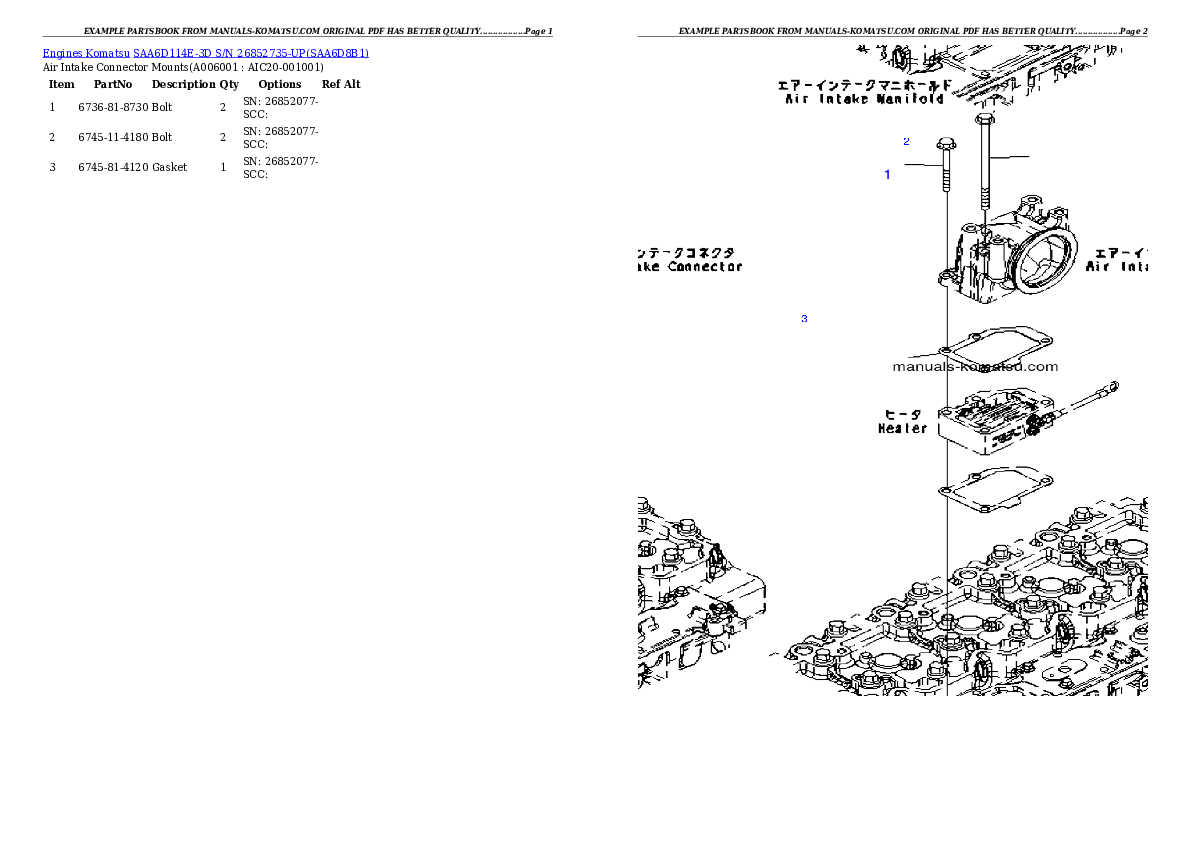 Protected: SAA6D114E-3D S/N 26852735-UP (For PC300-8/PC350LC-8) Partsbook