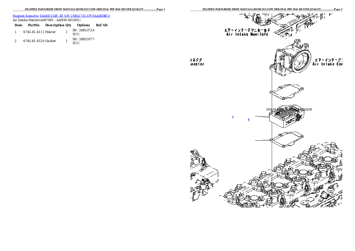 Protected: SAA6D114E-3D S/N 26852735-UP (For PC300-8/PC350LC-8) Partsbook