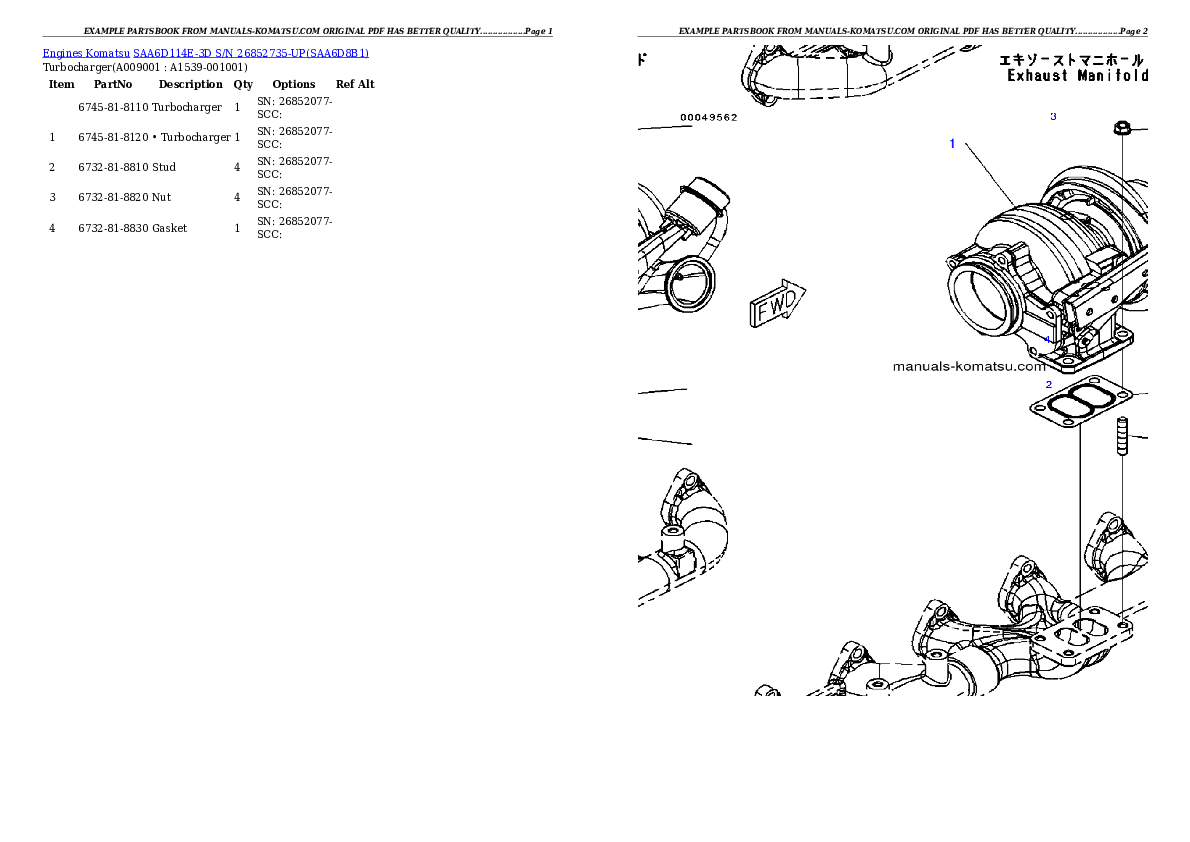 Protected: SAA6D114E-3D S/N 26852735-UP (For PC300-8/PC350LC-8) Partsbook