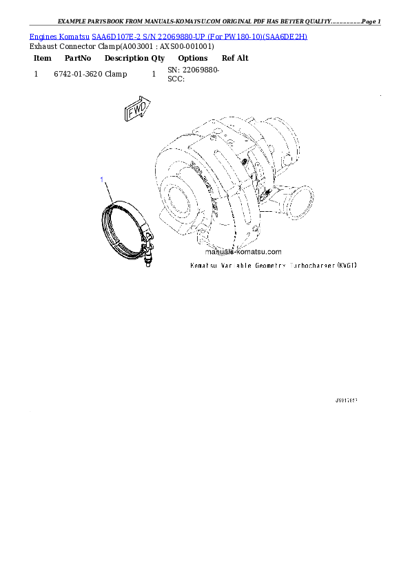 SAA6D107E-2 S/N 22069880-UP (For PW180-10) Partsbook