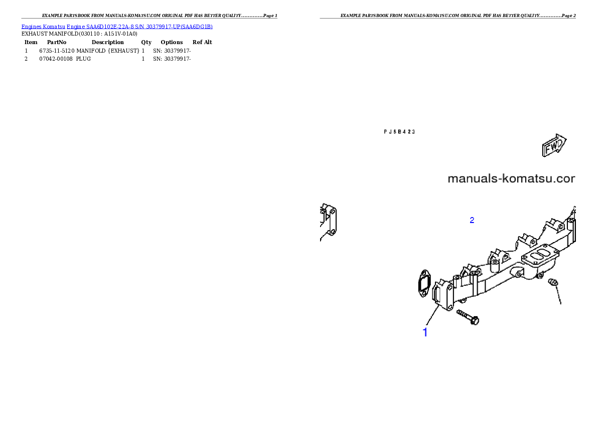 Protected: Engine SAA6D102E-22A-8 S/N 30379917-UP Partsbook