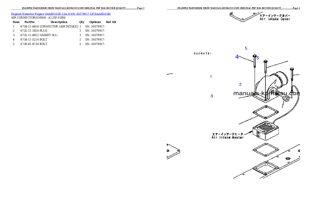 Protected: Engine SAA6D102E-22A-8 S/N 30379917-UP Partsbook