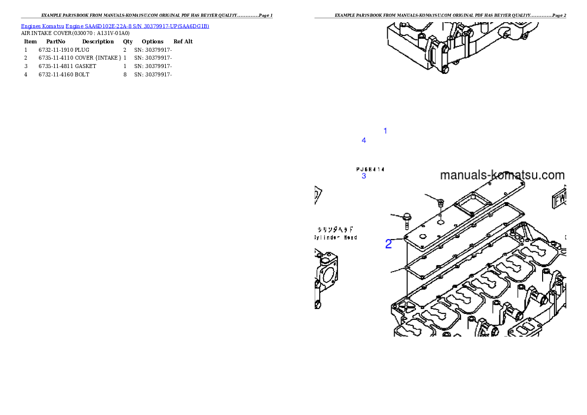 Protected: Engine SAA6D102E-22A-8 S/N 30379917-UP Partsbook