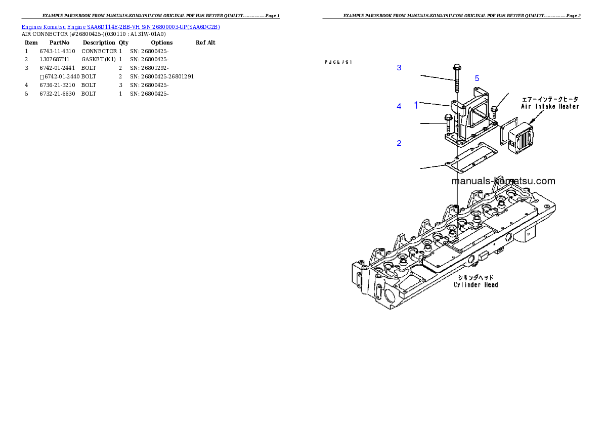 Protected: Engine SAA6D114E-2BB-VH S/N 26800003-UP Partsbook