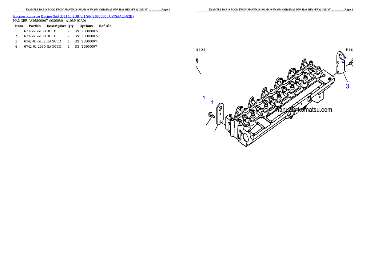 Protected: Engine SAA6D114E-2BB-VH S/N 26800003-UP Partsbook