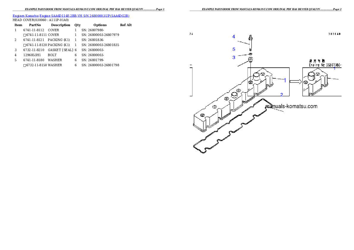 Protected: Engine SAA6D114E-2BB-VH S/N 26800003-UP Partsbook
