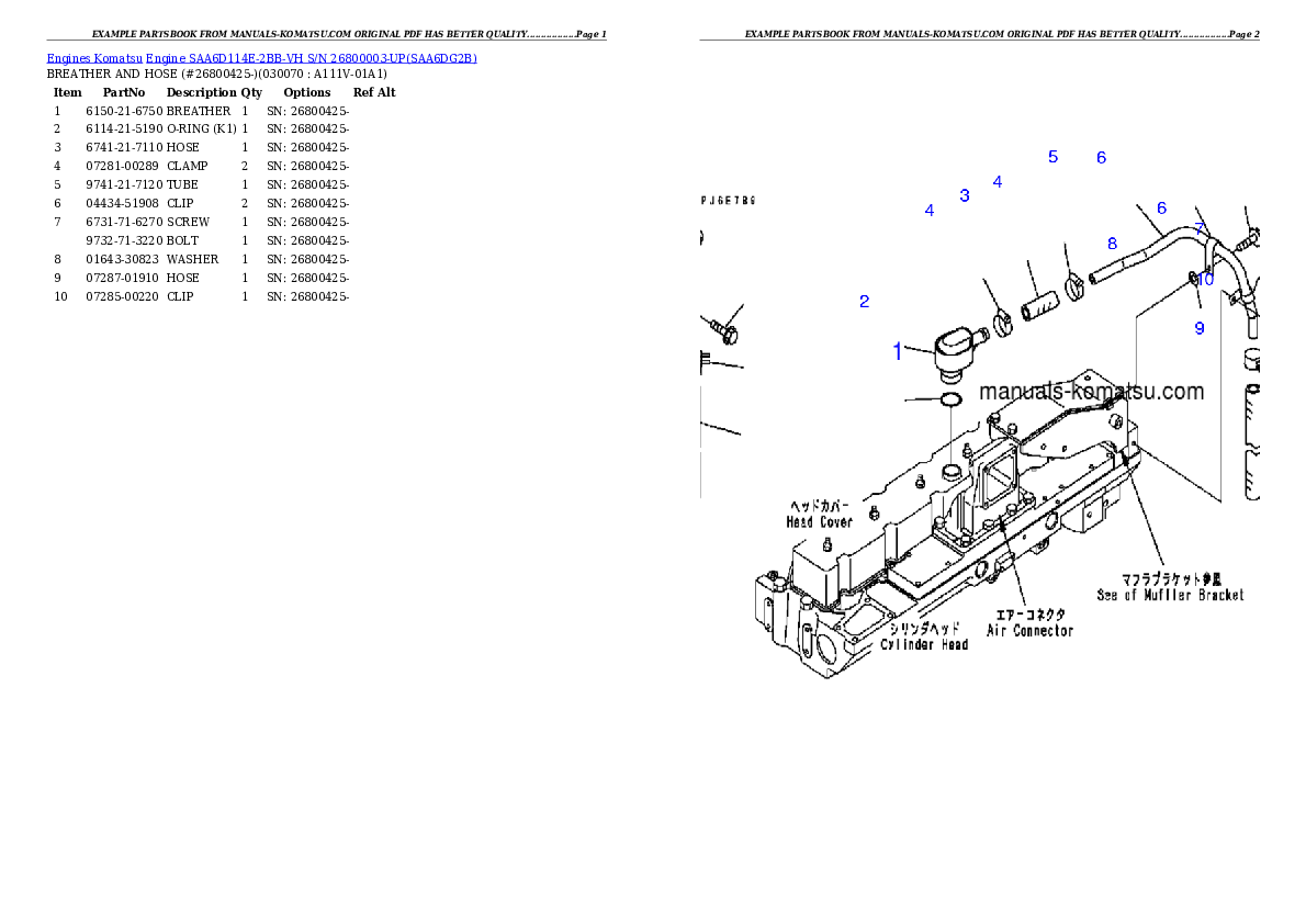Protected: Engine SAA6D114E-2BB-VH S/N 26800003-UP Partsbook