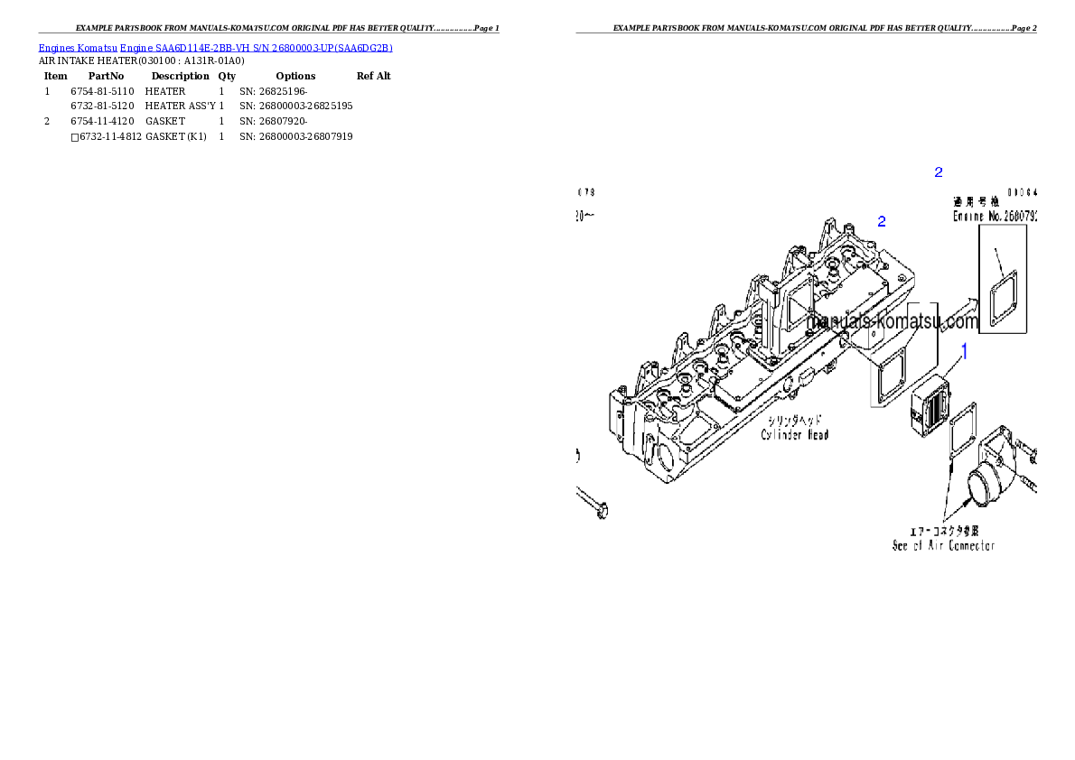 Protected: Engine SAA6D114E-2BB-VH S/N 26800003-UP Partsbook