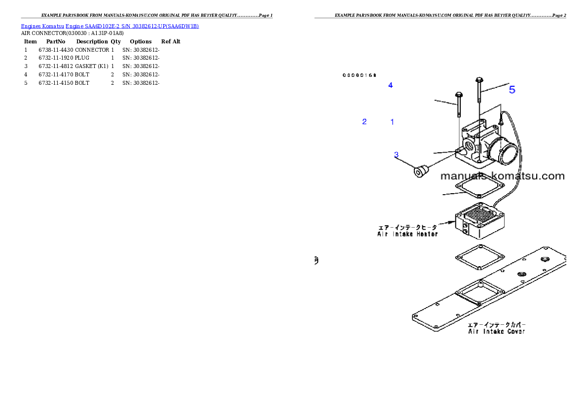 Protected: Engine SAA6D102E-2 S/N 30382612-UP Partsbook
