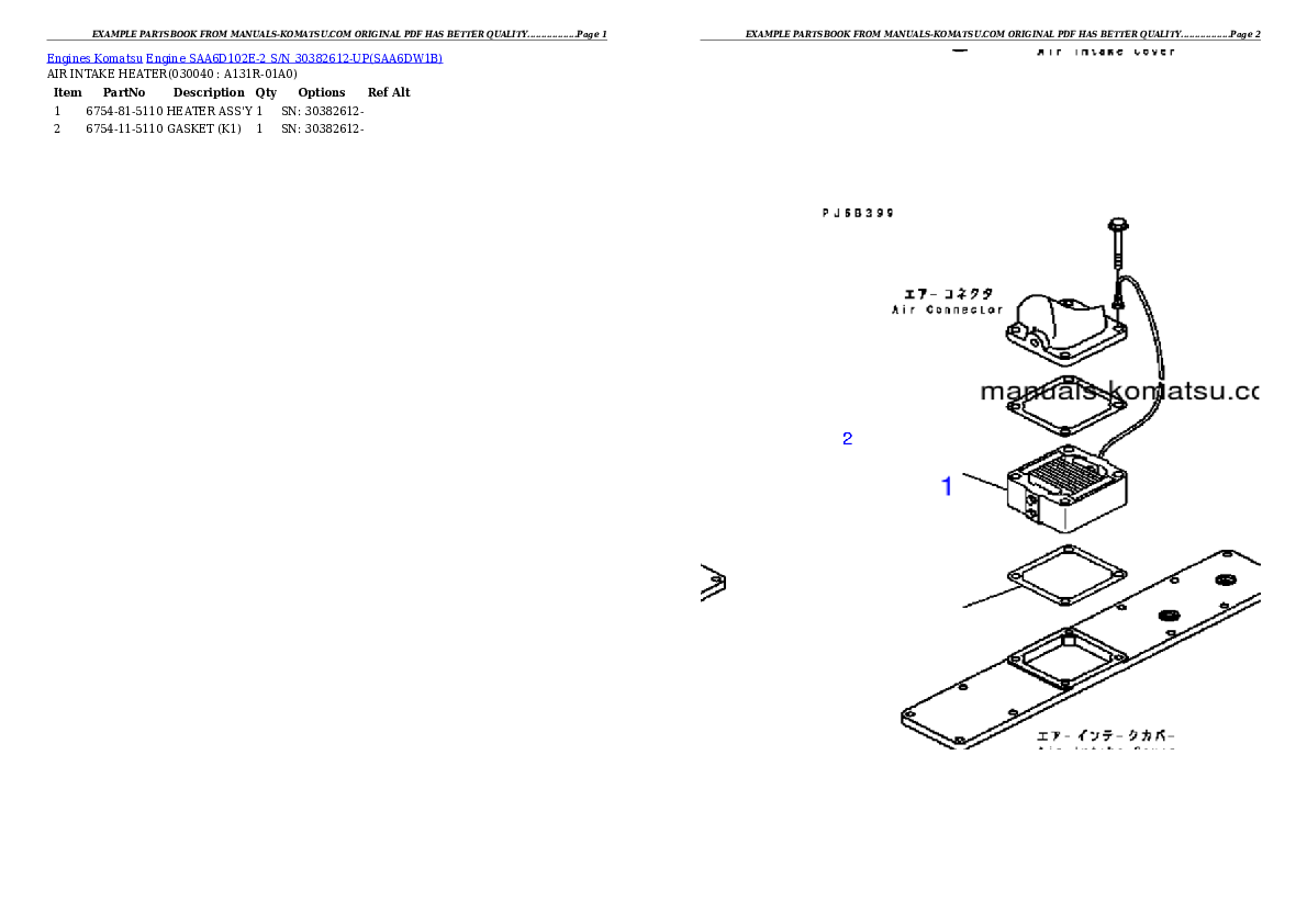 Protected: Engine SAA6D102E-2 S/N 30382612-UP Partsbook