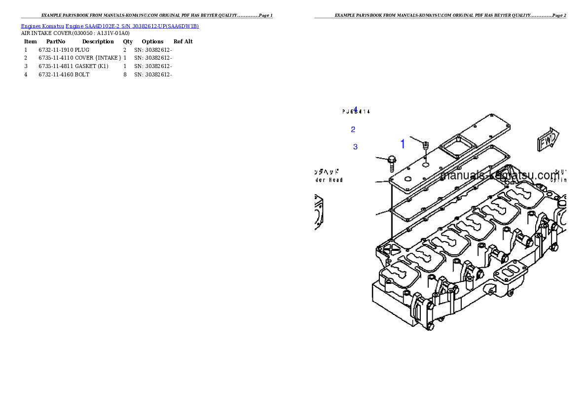 Protected: Engine SAA6D102E-2 S/N 30382612-UP Partsbook