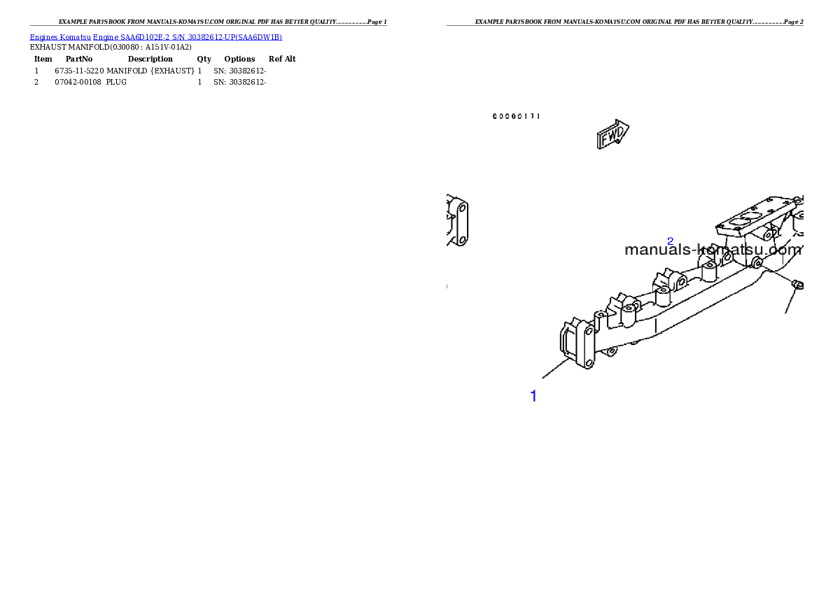 Protected: Engine SAA6D102E-2 S/N 30382612-UP Partsbook