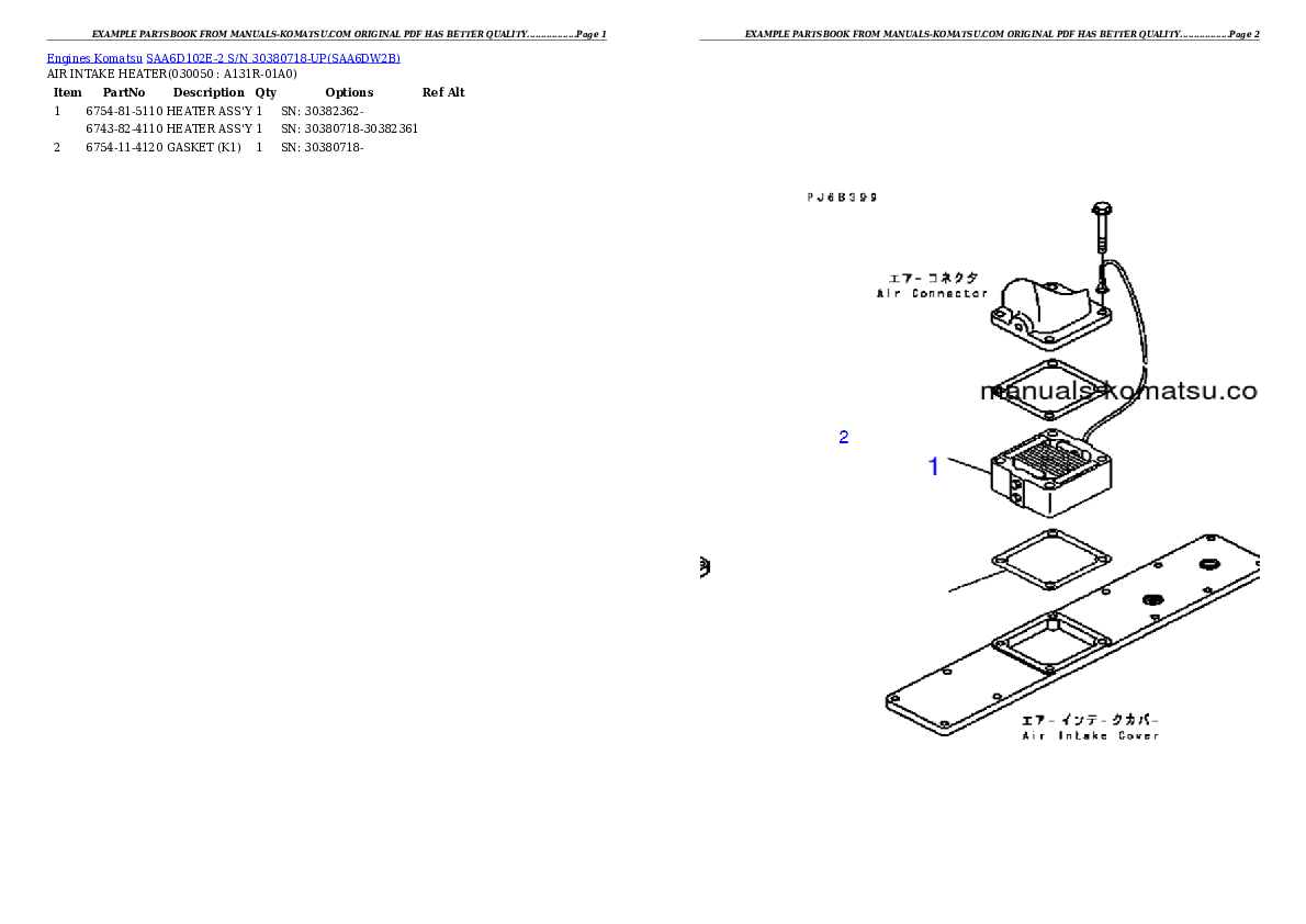 Protected: SAA6D102E-2 S/N 30380718-UP Partsbook