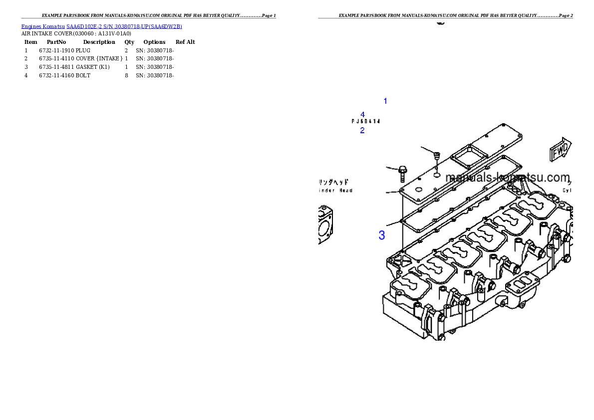 Protected: SAA6D102E-2 S/N 30380718-UP Partsbook