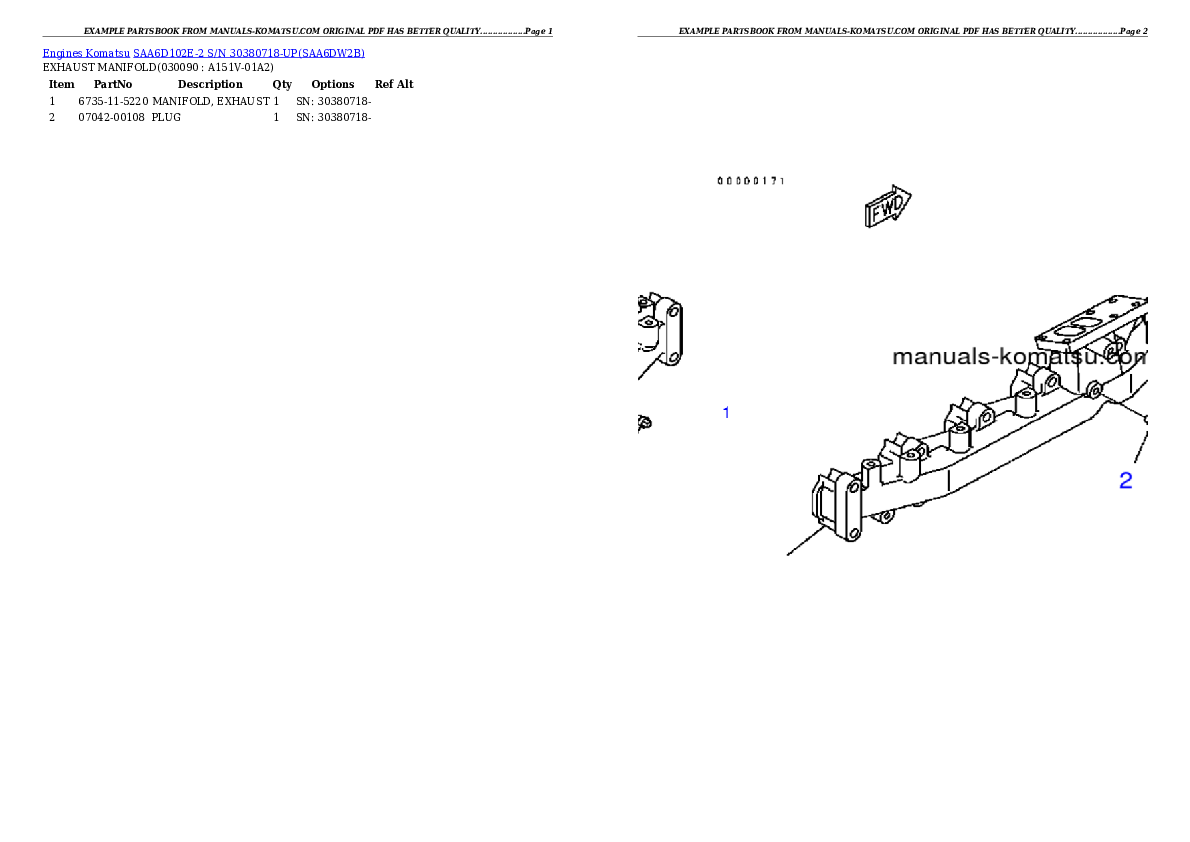 Protected: SAA6D102E-2 S/N 30380718-UP Partsbook