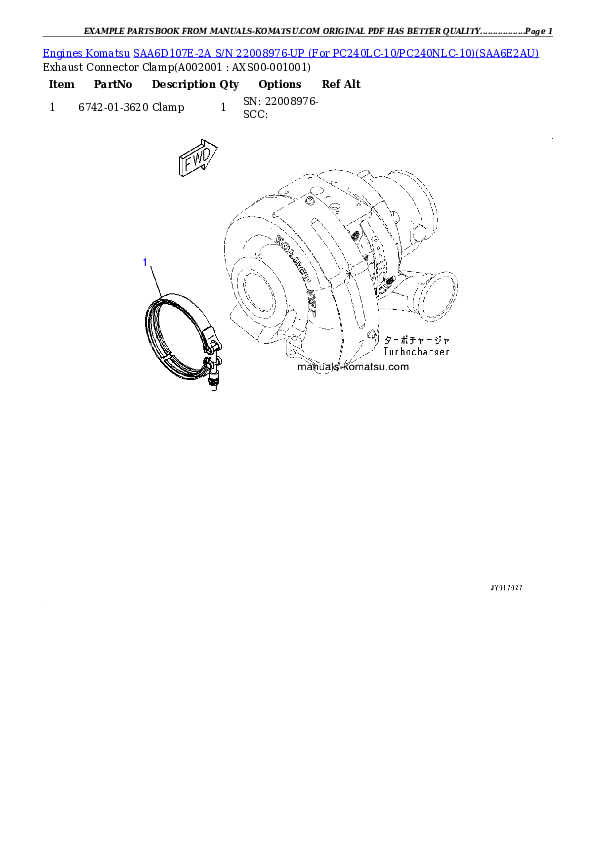 SAA6D107E-2A S/N 22008976-UP (For PC240LC-10/PC240NLC-10) Partsbook