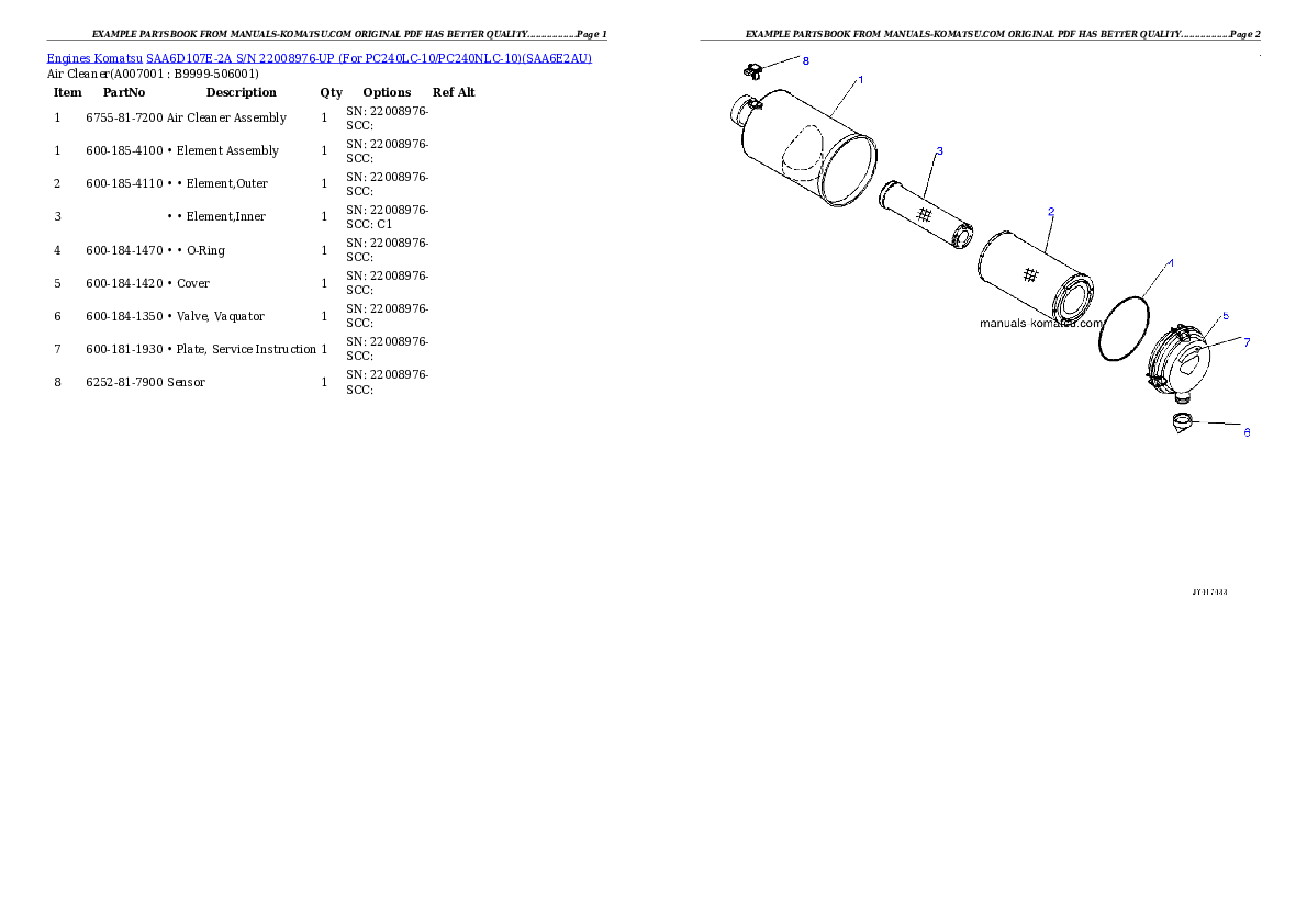 Protected: SAA6D107E-2A S/N 22008976-UP (For PC240LC-10/PC240NLC-10) Partsbook