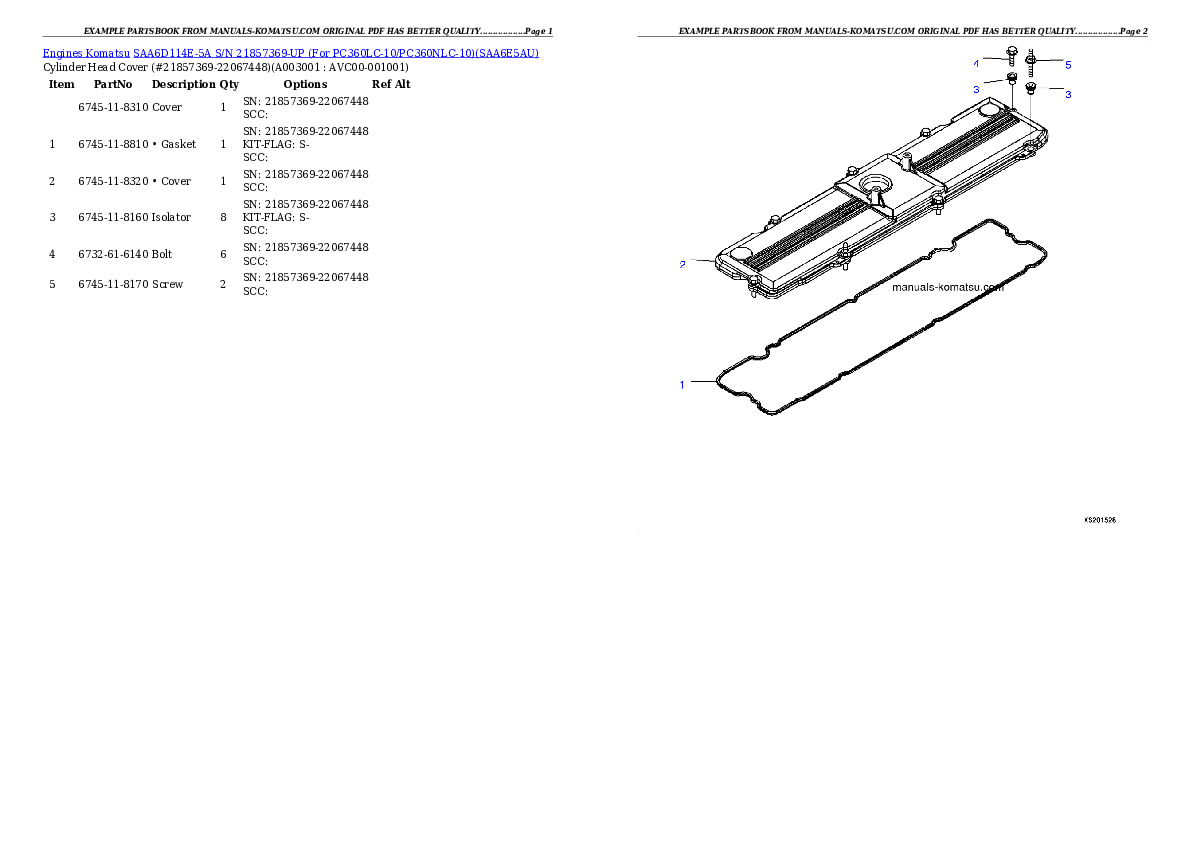 SAA6D114E-5A S/N 21857369-UP (For PC360LC-10/PC360NLC-10) Partsbook