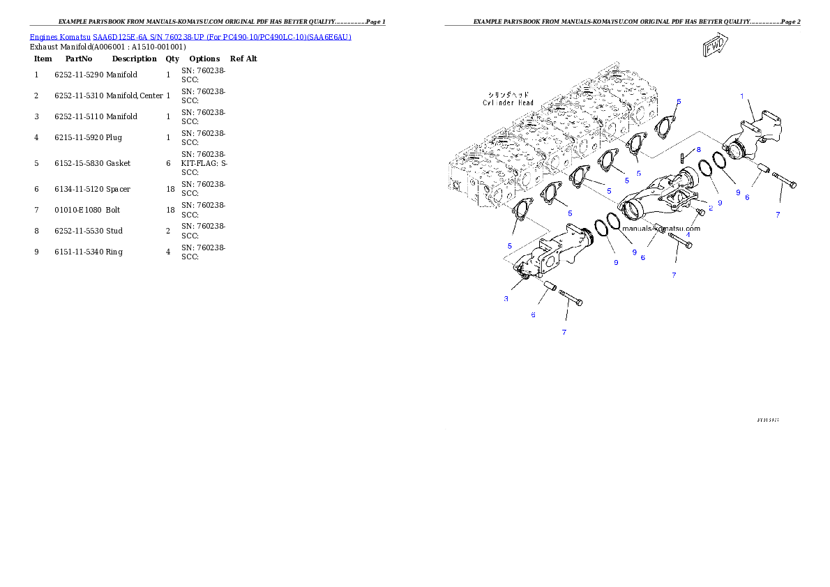 Protected: SAA6D125E-6A S/N 760238-UP (For PC490-10/PC490LC-10) Partsbook
