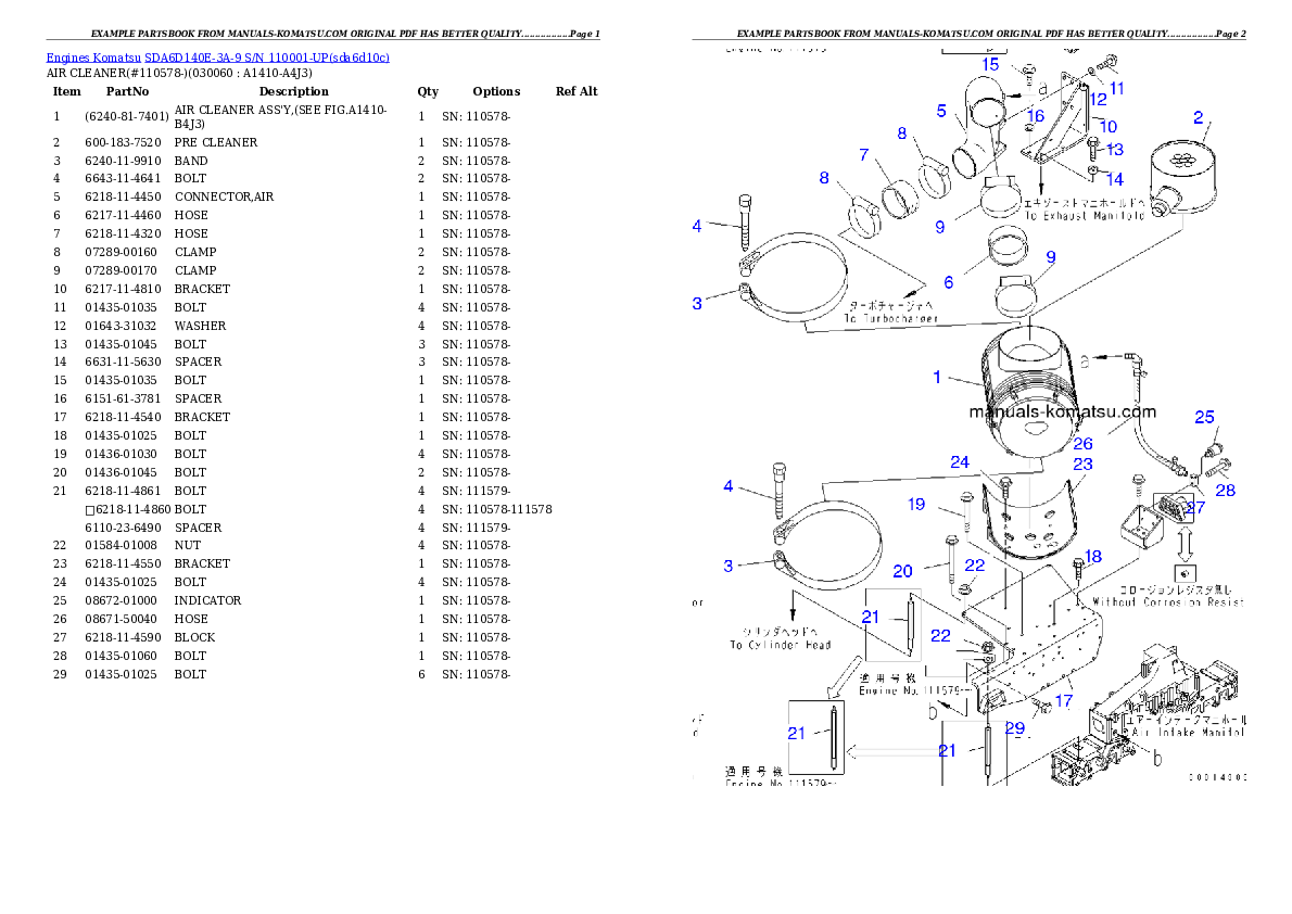 Protected: SDA6D140E-3A-9 S/N 110001-UP Partsbook