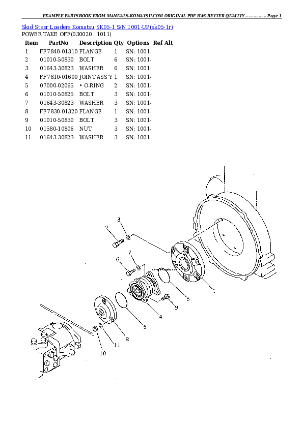 SK05-1 S/N 1001-UP Partsbook