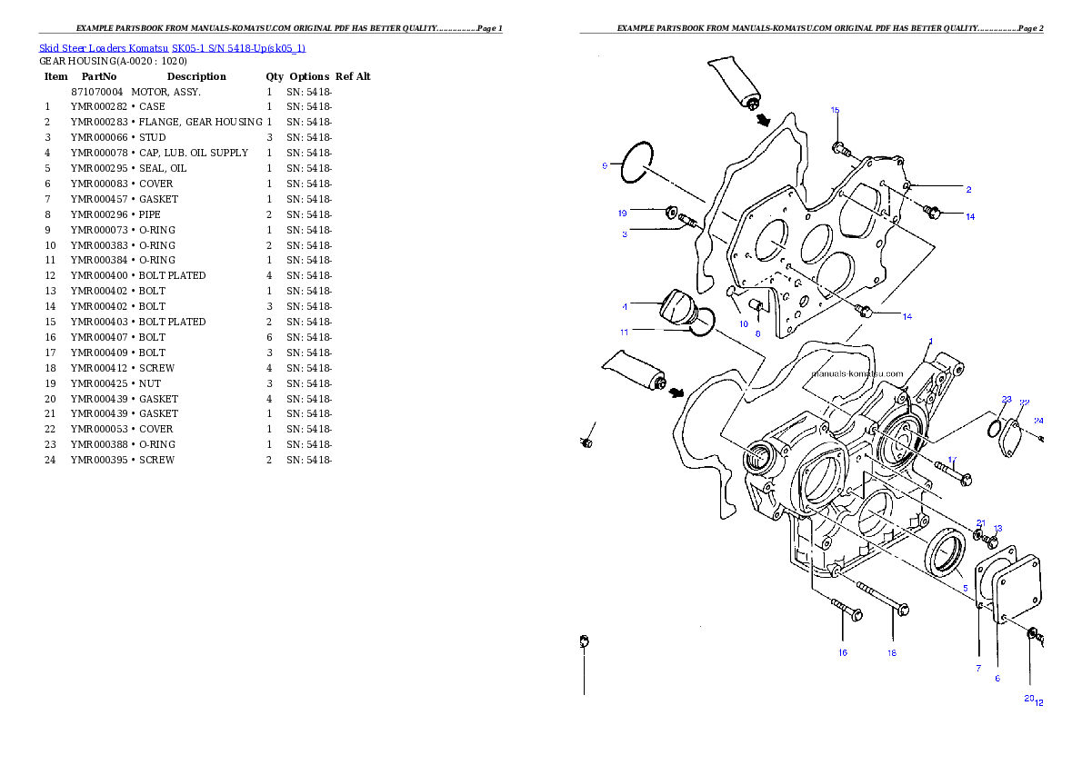 SK05-1 S/N 5418-Up Partsbook
