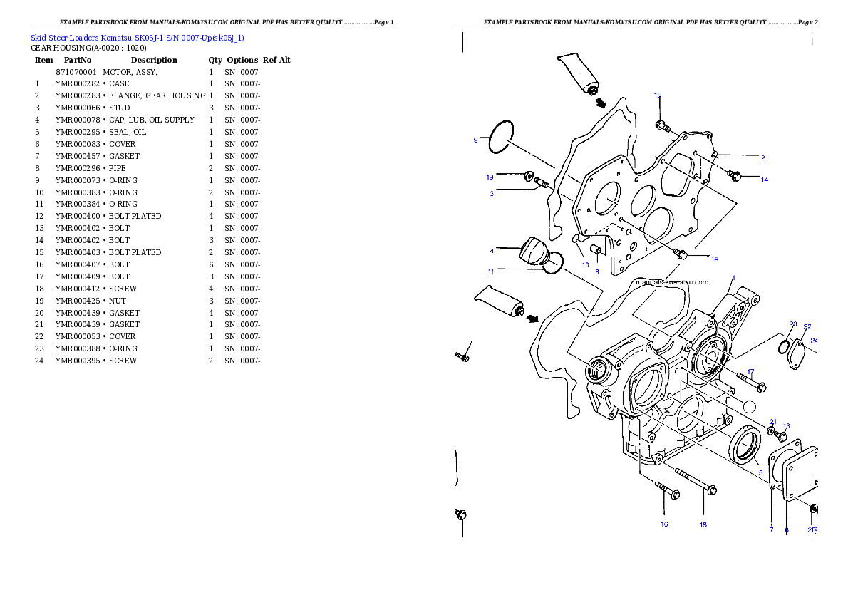 SK05J-1 S/N 0007-Up Partsbook