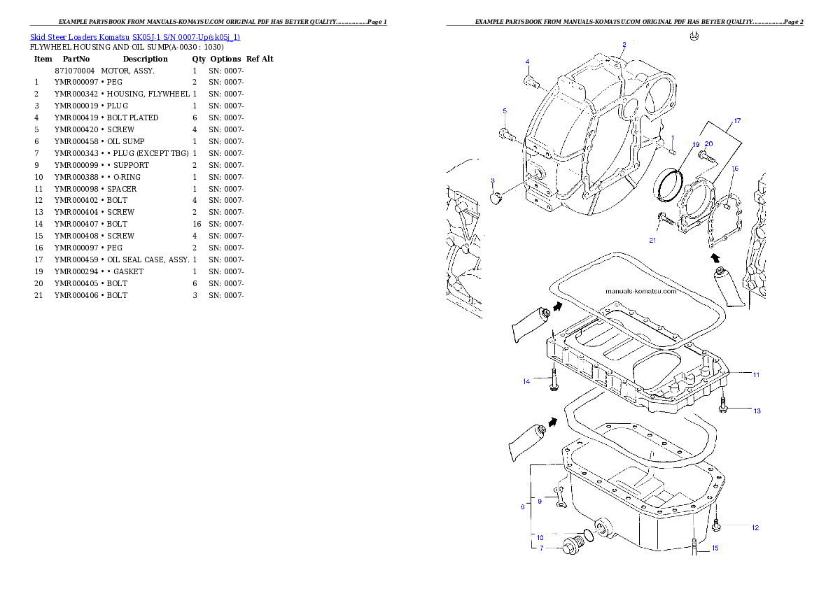 SK05J-1 S/N 0007-Up Partsbook