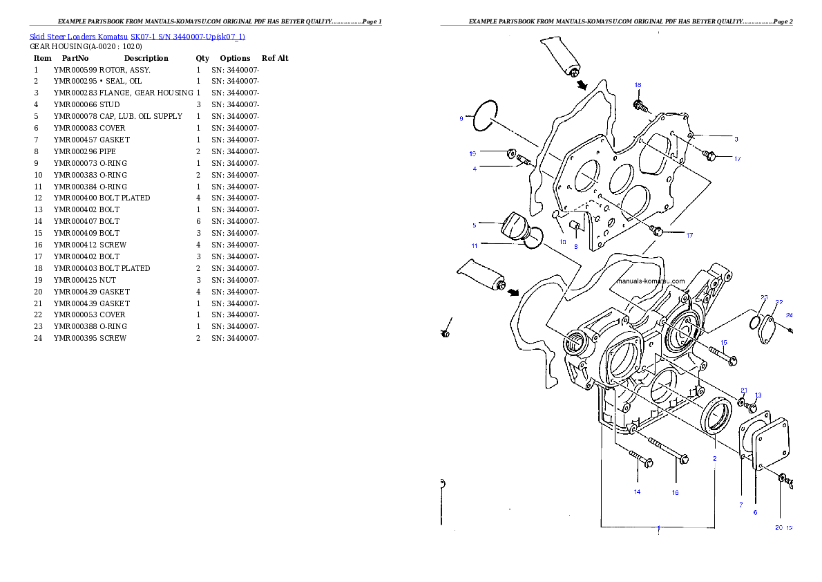 SK07-1 S/N 3440007-Up Partsbook
