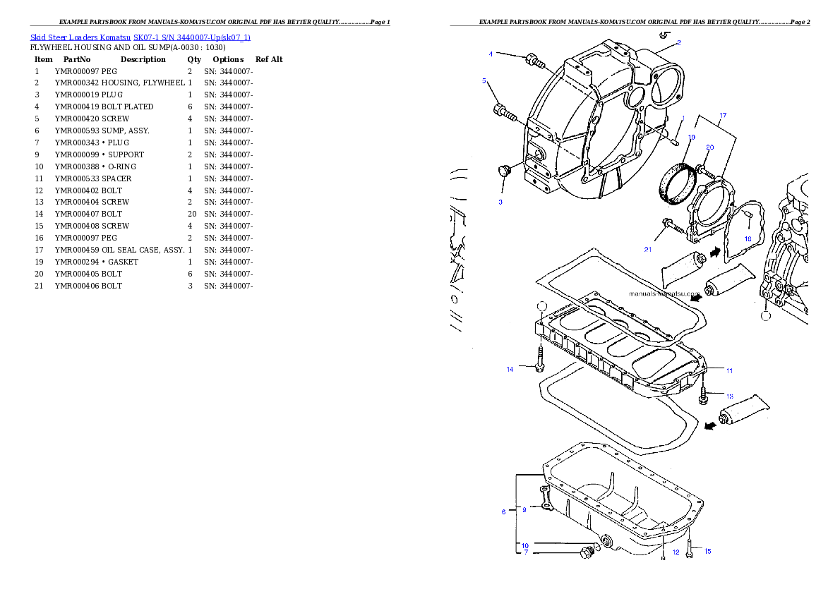 SK07-1 S/N 3440007-Up Partsbook