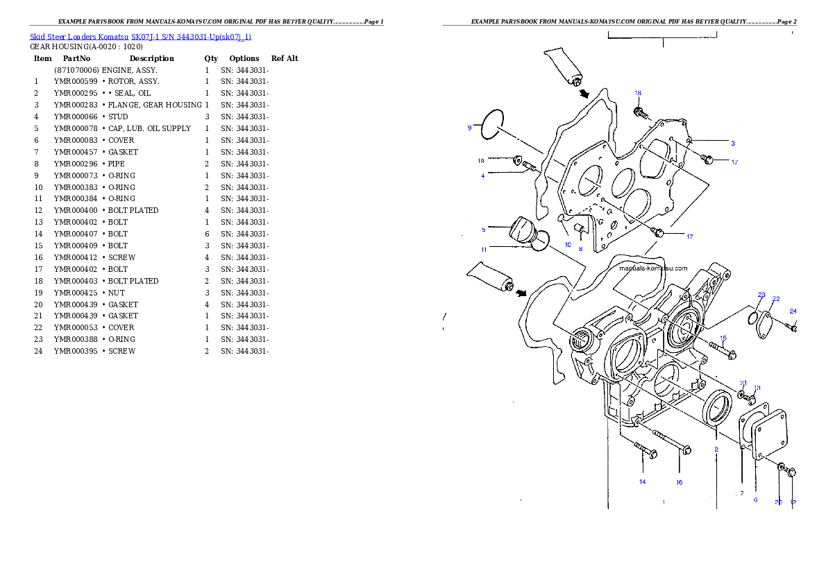 SK07J-1 S/N 3443031-Up Partsbook