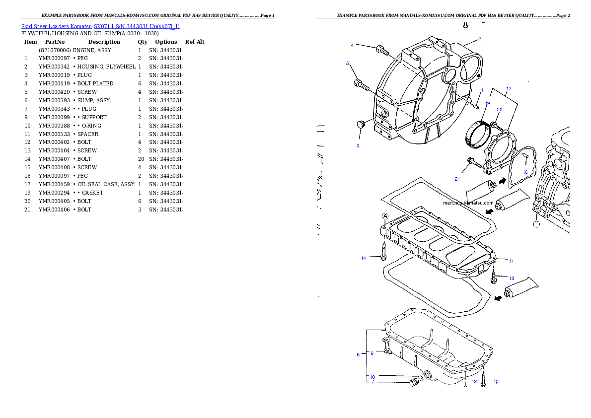 SK07J-1 S/N 3443031-Up Partsbook