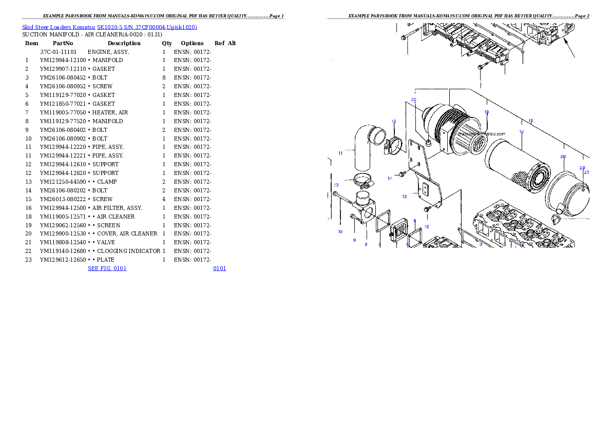 SK1020-5 S/N 37CF00004-Up Partsbook