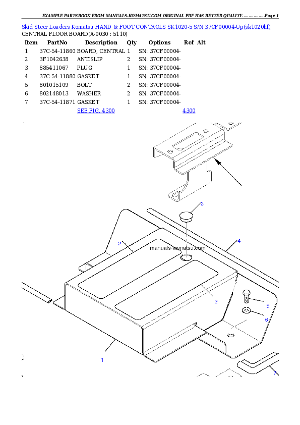 HAND & FOOT CONTROLS SK1020-5 S/N 37CF00004-Up Partsbook