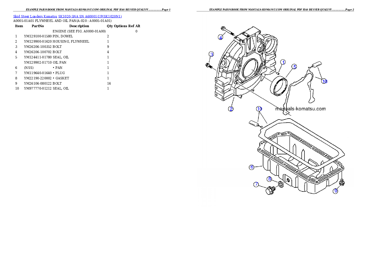 Protected: SK1020-5NA SN A60001-UP Partsbook