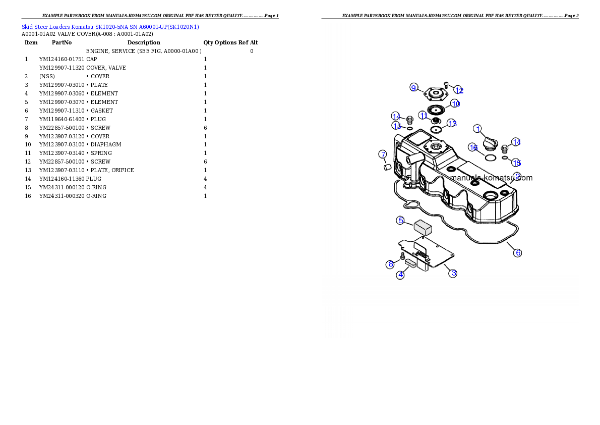 Protected: SK1020-5NA SN A60001-UP Partsbook