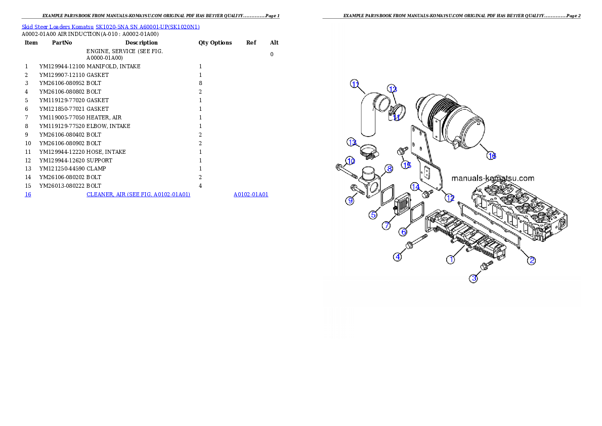 Protected: SK1020-5NA SN A60001-UP Partsbook