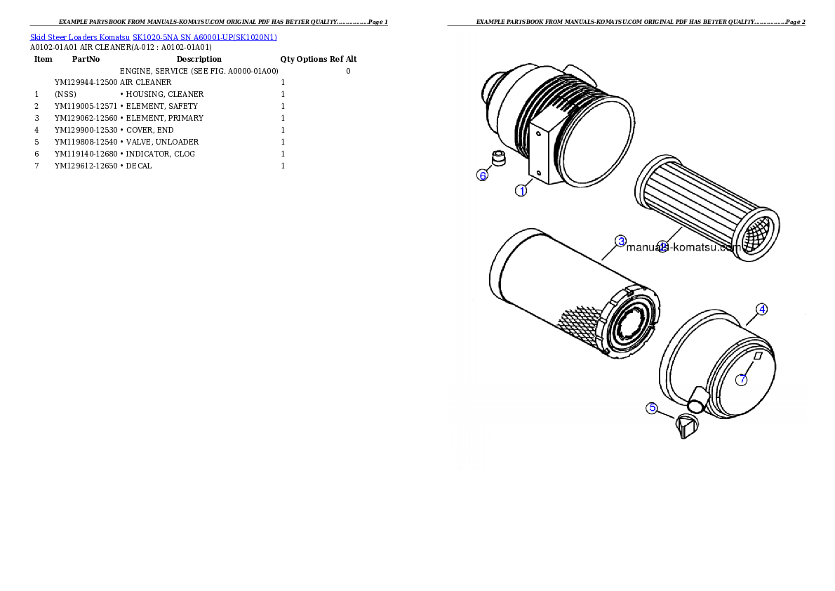 Protected: SK1020-5NA SN A60001-UP Partsbook