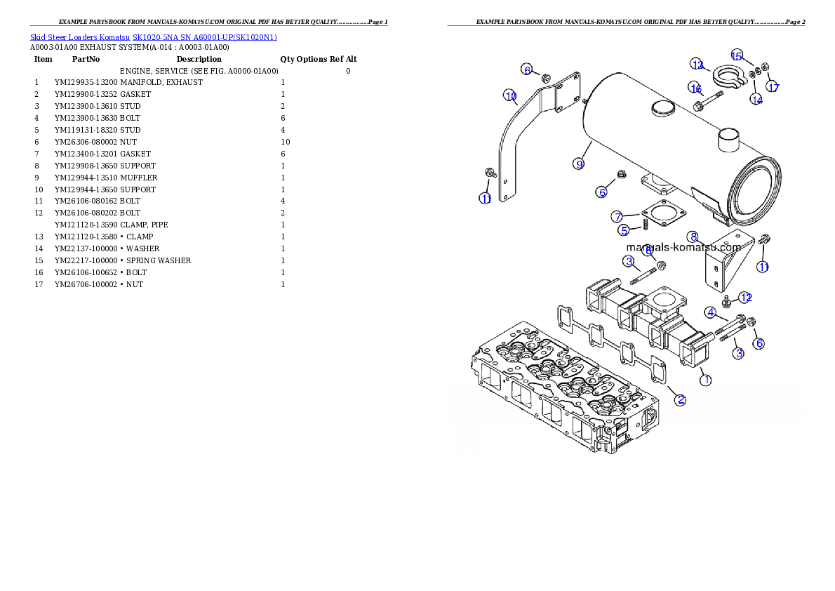 Protected: SK1020-5NA SN A60001-UP Partsbook