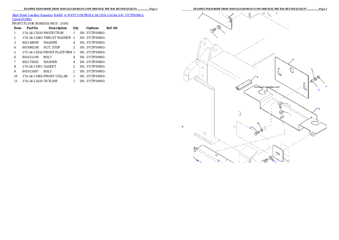 HAND & FOOT CONTROLS SK1020-5 turbo S/N 37CTF00003-Up Partsbook