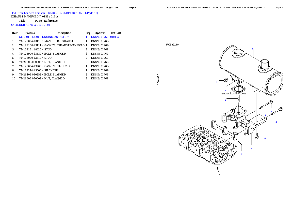 SK510-5 S/N 37DF00001-Up Partsbook