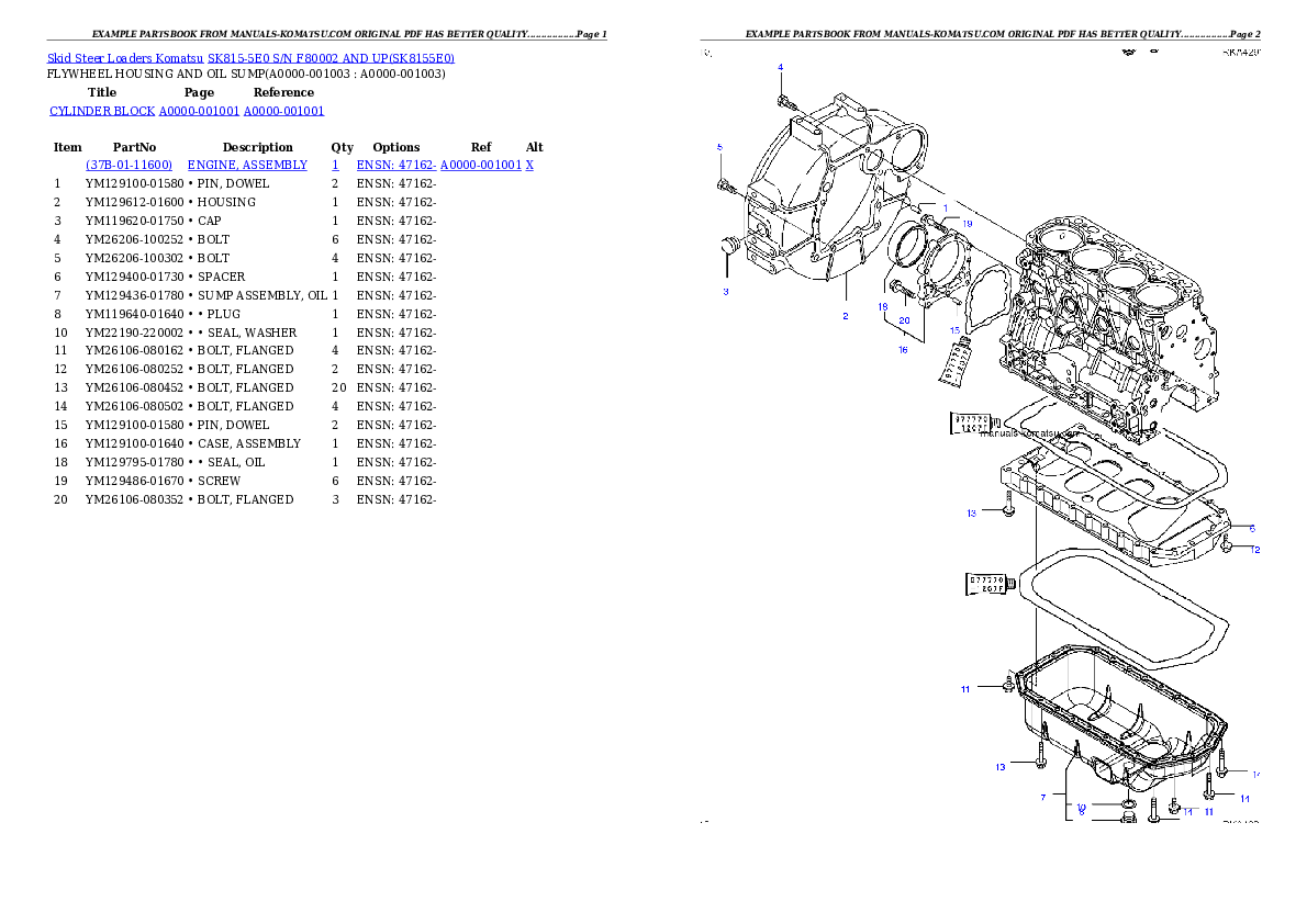 SK815-5E0 S/N F80002 AND UP Partsbook