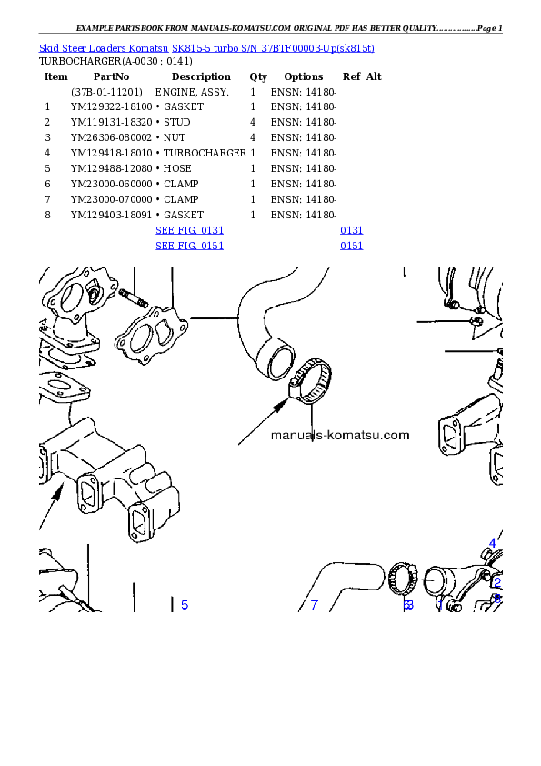 SK815-5 turbo S/N 37BTF00003-Up Partsbook