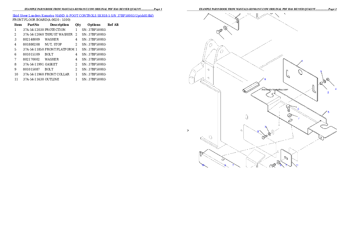 HAND & FOOT CONTROLS SK818-5 S/N 37BF50003-Up Partsbook